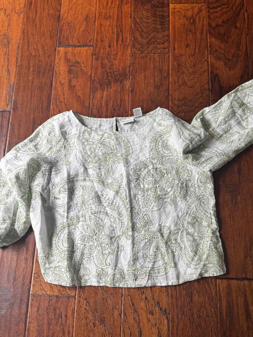 Rachel Zoe White Green Paisley Linen Shirt